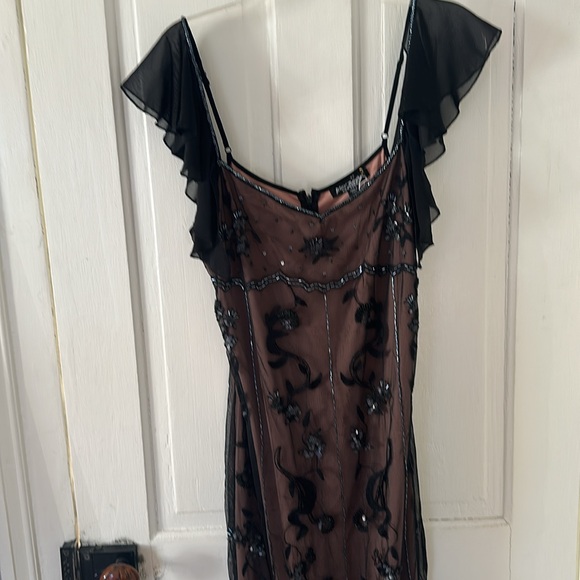 Betsey Johnson Vintage Y2K Sheer Black Over Beige Beaded Gown NWT - Picture 10 of 15